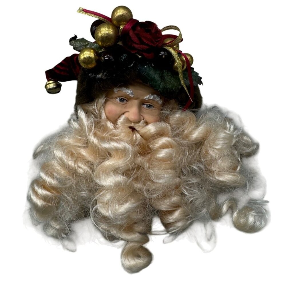 Vintage Christmas Santa Claus Ornament With Velvet Hat & Gold Accents READ